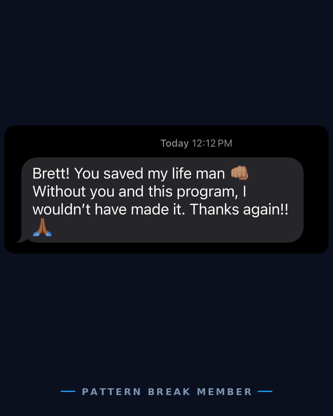 Member message: you saved my life, without you and this program I wouldn't have made it.