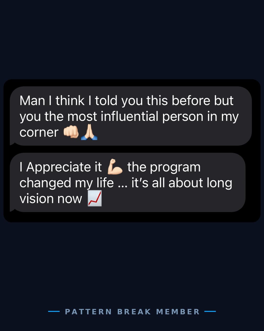 Member message: you're the most influential person in my corner, the program changed my life.